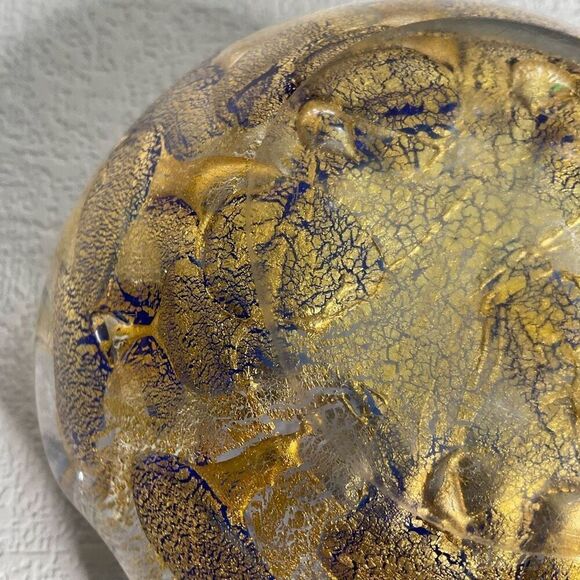 Vintage 1950s Vibrant Cobalt Blue and Gold Murano Ashtray Bowl by Barovier and T - Picture 5 of 11